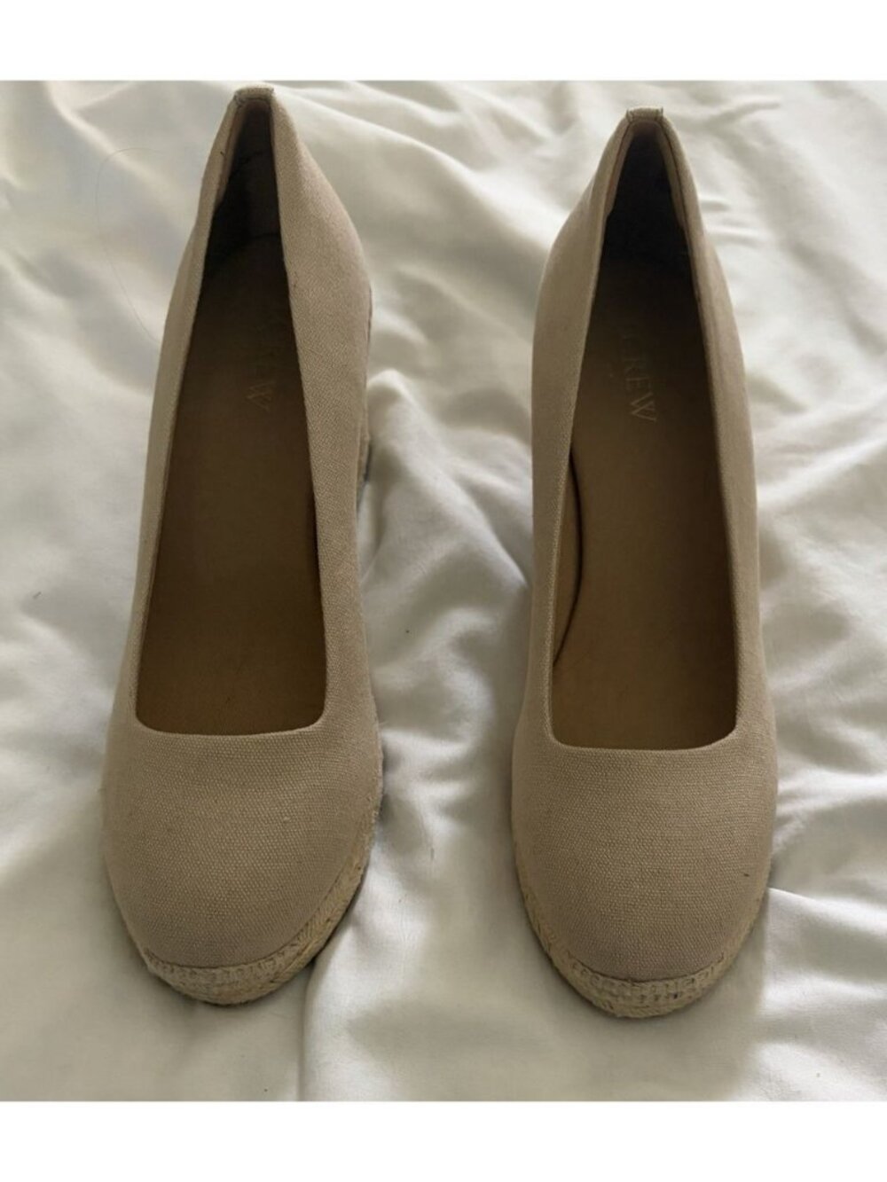 J Crew Espadrille Wedges Women’s Natural Beige Canvas Sandals Shoes Sz 7.5 NWOB - Picture 3 of 7